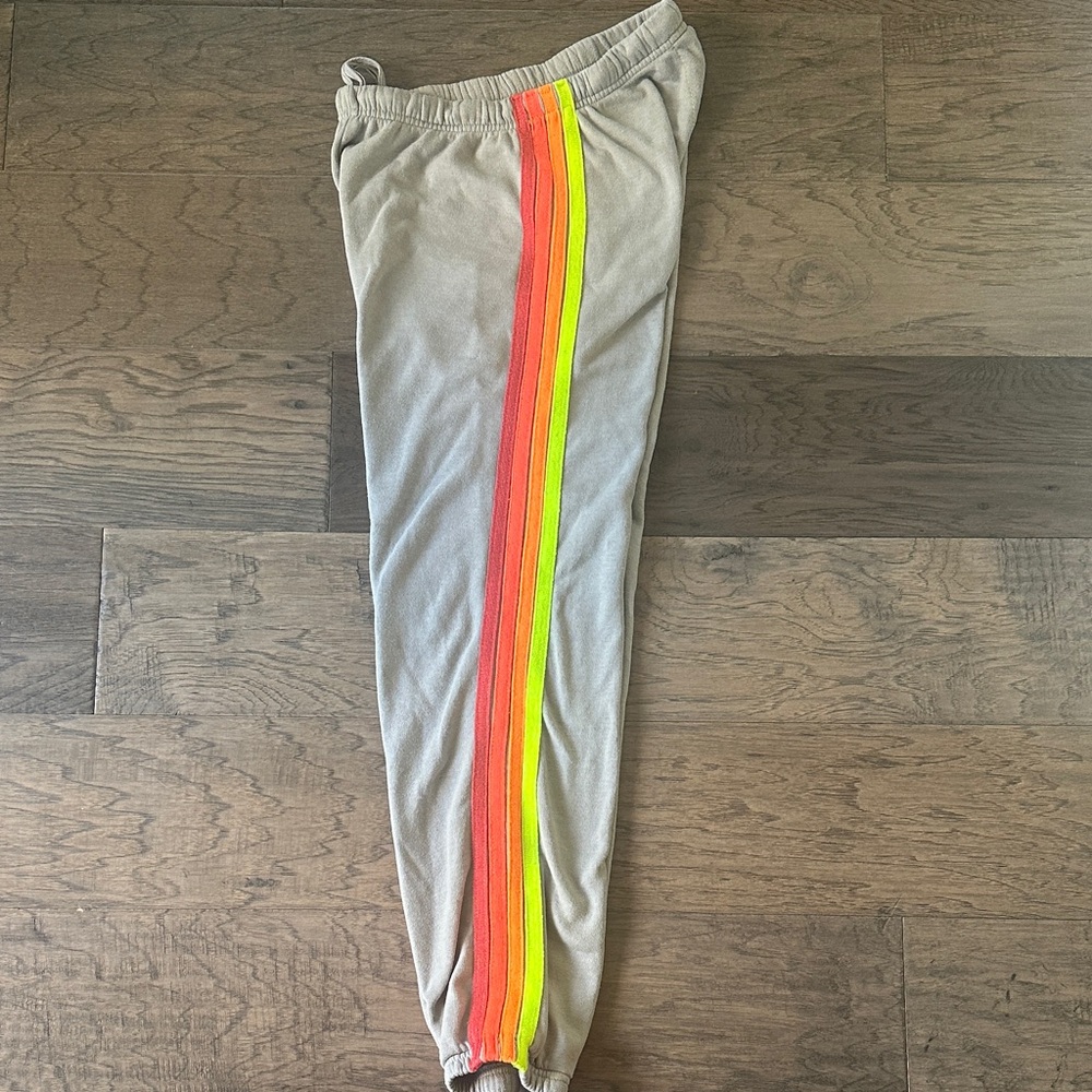 Aviator Nation Four Stripe Gray/Neon Sweatpants-Medium - Picture 5 of 6